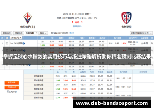 掌握足球心水指数的实用技巧与投注策略解析助你精准预测比赛结果